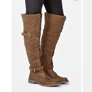 Never worn olive lace up knee high combat boot